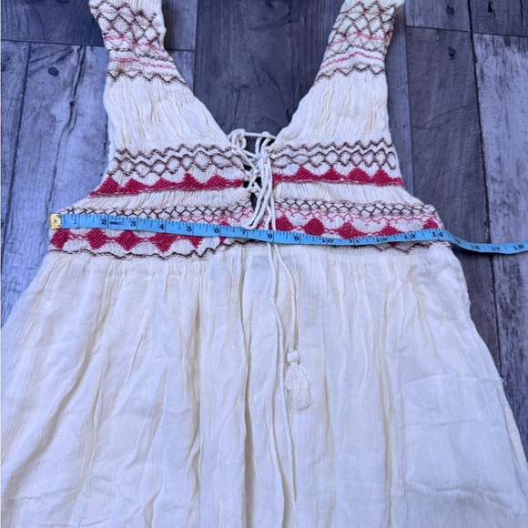 Free People Embroidered Ivory Mini Dress Boho XS Sleeveless Tank - Picture 8 of 9